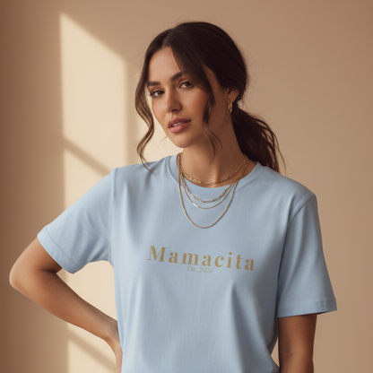 Mamacita Signature Tee — Light Blue Model